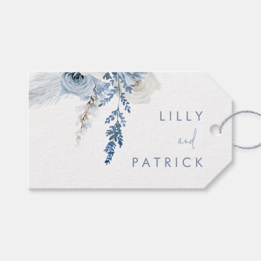 Étiquettes-cadeau Dusty Blue Boho Floral Wedding Favoriser (Devant (Horizontal))