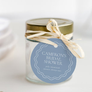 Étiquettes Cadeau Dusty Blue   Bordure Ondulée en Coquille Saint-Jac