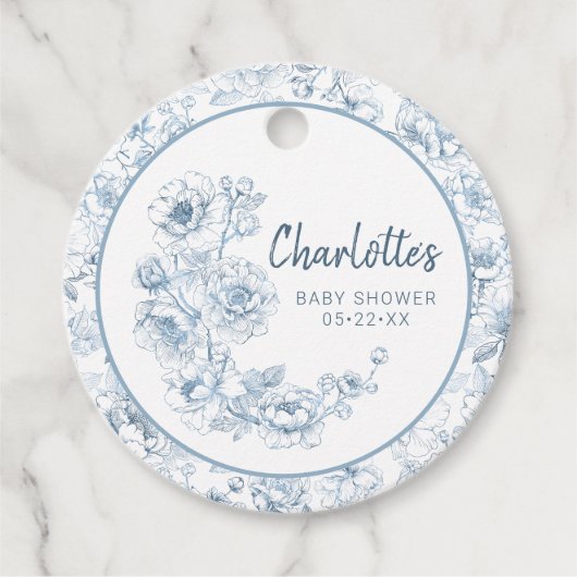 Étiquettes Cadeau Dusty Blue Chinoiserie Baby shower Floral (Devant)