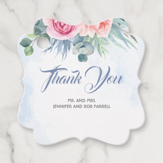 Étiquettes Cadeau Dusty Blue et rose Floral Mariage moderne (Devant)