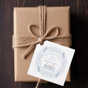 Étiquettes Cadeau Dusty Blue First Rodeo Merci Favoriser Tags - Oues