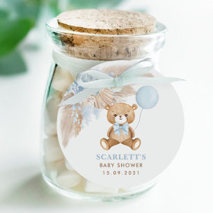 Étiquettes Cadeau Dusty Blue Floral Boho Teddy Bear Baby shower