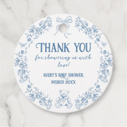 Étiquettes Cadeau Dusty Blue Floral Vintage Teddy Bear Baby shower