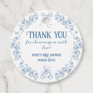 Étiquettes Cadeau Dusty Blue Floral Vintage Teddy Bear Baby shower