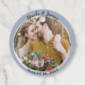 Étiquettes Cadeau Dusty Blue Minimal Mariage photo ronde tendance (Dos)