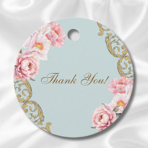 Étiquettes Cadeau Dusty Blue Rococo Baby shower Floral Merci