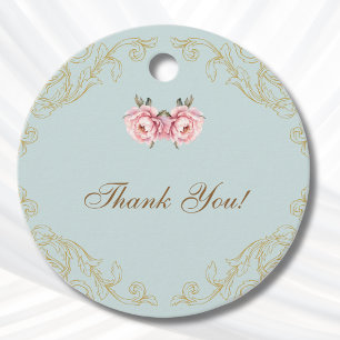 Étiquettes Cadeau Dusty Blue Rococo Peony Baby shower Merci