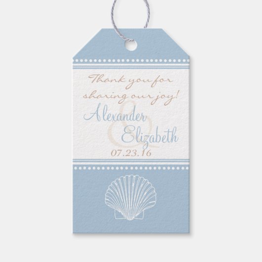 Étiquettes-cadeau Dusty Blue Seashell Mariage Invité Favoriser Merci (Devant)