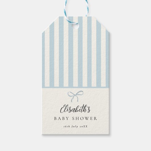 Étiquettes-cadeau Dusty Blue Stripes Classic Bow (Devant)