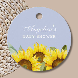 Étiquettes Cadeau Dusty Blue Sunflower Baby Girl Douche Merci