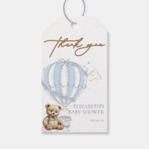 Étiquettes-cadeau Dusty Blue Toile Hot Air Balloon Bear Merci