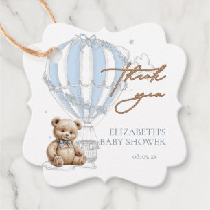 Étiquettes Cadeau Dusty Blue Toile Hot Air Balloon Bear Merci