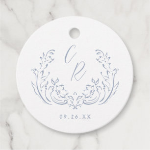 Étiquettes Cadeau Dusty Blue Vintage Flourd Mariage Monogramme