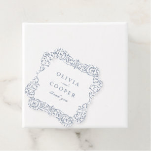 Étiquettes Cadeau Dusty Blue Vintage Ornate Frame Classic Mariage