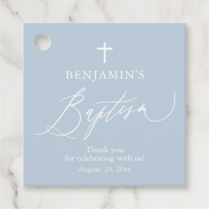 Étiquettes Cadeau Dusty Blue White Cross Boy Baptism Favoriser Tags