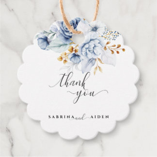 Étiquettes Cadeau Dusty Blue White Gold Floral Mariage
