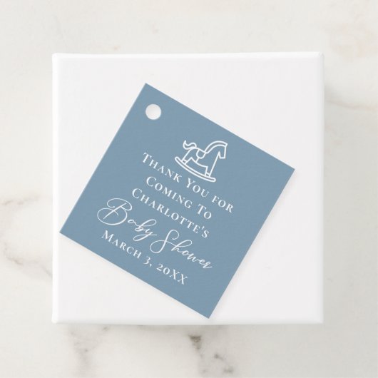 Étiquettes Cadeau Dusty Blue White Rocse Baby shower (En situation)