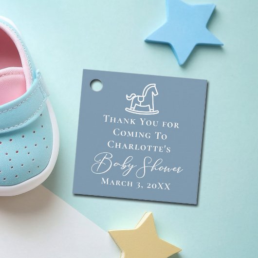 Étiquettes Cadeau Dusty Blue White Rocse Baby shower