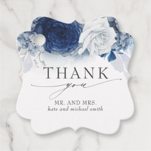Étiquettes Cadeau Dusty et Navy Blue Flowers Mariage Merci