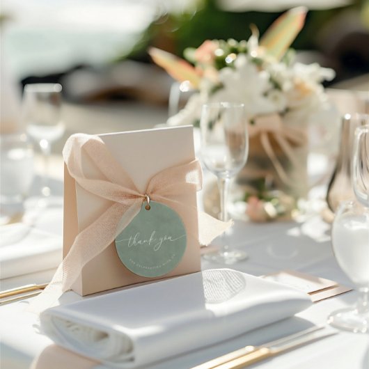 Étiquettes Cadeau Dusty Green Minimal calligraphie Mariage Merci