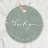Étiquettes Cadeau Dusty Green Minimal calligraphie Mariage Merci (Devant)