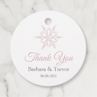 Étiquettes Cadeau Dusty Pink Snowflakes Merci de mariage hivernal