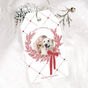 Étiquettes-cadeau Dusty Red Christmas Wreath Photo
