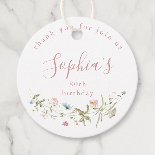 Étiquettes Cadeau Dusty rose Fleur sauvage Rustic Boho Anniversaire (Devant)