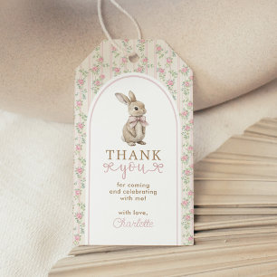 Étiquettes-cadeau Dusty rose Vintage lapin Anniversaire fille Merci