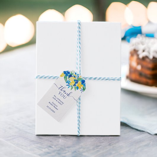 Étiquettes-cadeau Eau-forte aquarelle florale citrons jaunes bleus d