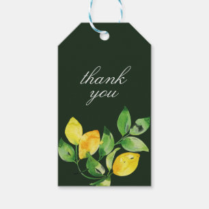 Étiquettes-cadeau Eau verte foncée Aquarelle Couple Noms Citron Merc