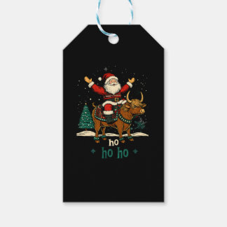 Étiquettes-cadeau Éclairage de sapin de Noël femmes Santa montant la