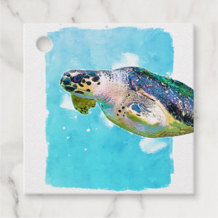 Étiquettes Cadeau École d'aquarelle de tortue marine pour la Saint-V
