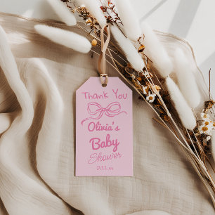 Étiquettes-cadeau Écrite à la main Tirée Bow rose Baby Girl Douche
