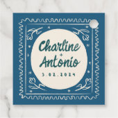 Étiquettes Cadeau Écriture manuscrite moderne bleue Wavy Mariage rét (Dos)