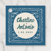 Étiquettes Cadeau Écriture manuscrite moderne bleue Wavy Mariage rét (Devant)