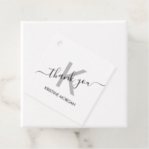 Étiquettes Cadeau Écriture monogramme gris Merci