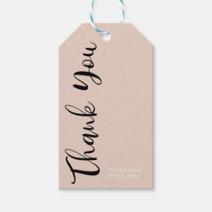 Étiquettes-cadeau Écritures noires modernes Beige Blush Photo Merci