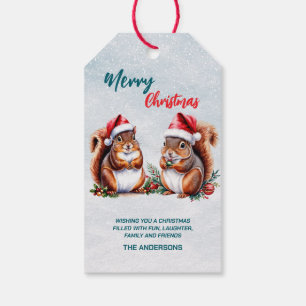 Étiquettes-cadeau écureuil de grande taille Santa hat Merry neige de