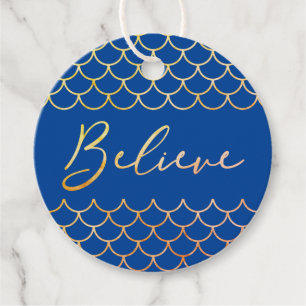 Étiquettes Cadeau Effet Sirène Blue Faux Gold Croire Citation