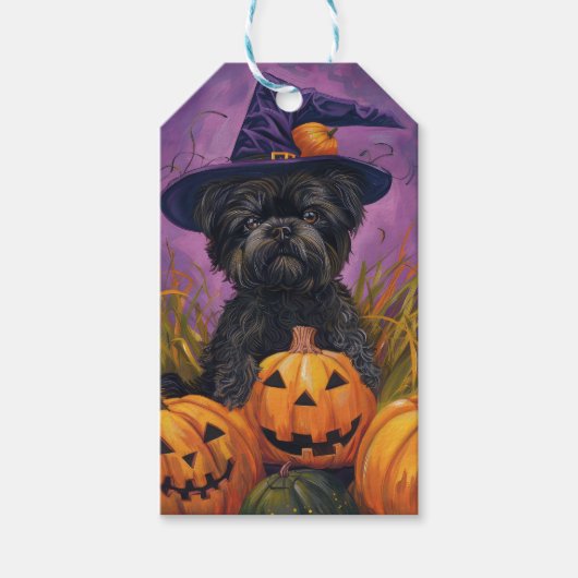 Étiquettes-cadeau Éffrayant Affenpinscher Halloween sorcière et Citr (Devant)