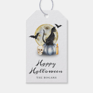 Étiquettes-cadeau Éffrayant Citrouille de chats Halloween