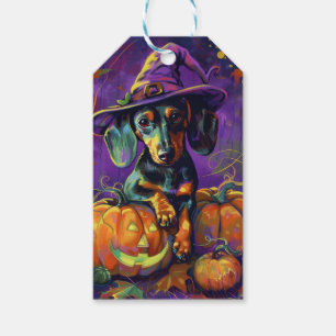 Étiquettes-cadeau Éffrayant Dachshund Chien Halloween sorcière et Ci
