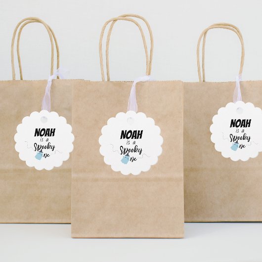 Étiquettes Cadeau Éffrayant | Halloween 1er anniversaire | Bleu mini