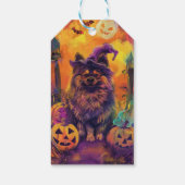 Étiquettes-cadeau Éffrayant Keeshond Chien Halloween sorcière et Cit (Dos)
