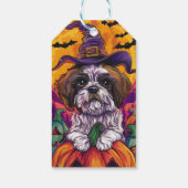 Étiquettes-cadeau Éffrayant Malti Tzu Chien Halloween Sorcière Et Ci (Dos)