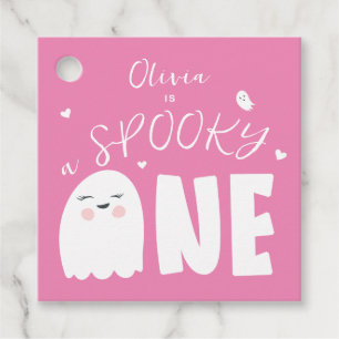 Étiquettes Cadeau Éffrayant One Girls Pink Ghost Halloween 1er anniv