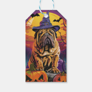 Étiquettes-cadeau Éffrayant Shar Pei Chien Halloween sorcière et Cit
