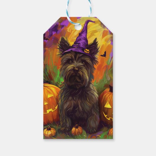 Étiquettes-cadeau Éffrayant Skye Terrier Chien Halloween Citrouille  (Devant)