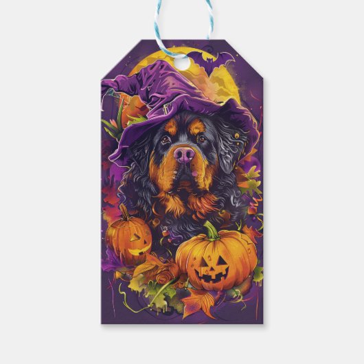 Étiquettes-cadeau Éffrayant Tibétain Mastiff Chien Halloween Citroui (Devant)